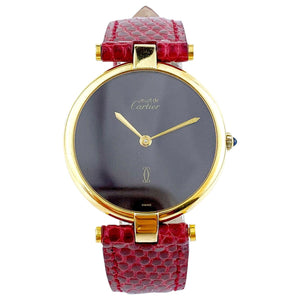 Cartier must vendÃ´me  burgundy silver gilt watch