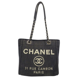 Chanel deauville navy cloth handbag