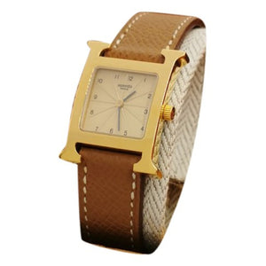 Hermès heure h brown gold plated watch