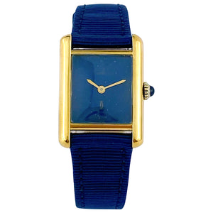 Cartier tank must blue silver gilt watch