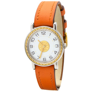 Hermès sellier orange gold plated watch
