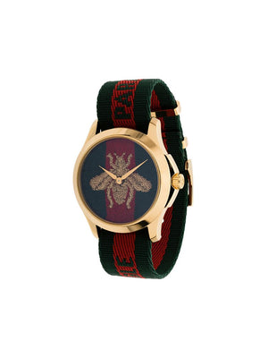 Gucci - striped bee watch - women - Polyamide/stainless steel - One Size - Green
