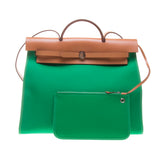 Hermes Green Canvas Herbag Zip 39cm (R Stamp)