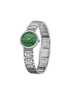 Fendi - Forever FF motif watch - women - Diamond/Malachite/stainless steel - One Size - SILVER