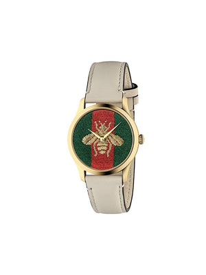 Gucci - G-Timeless watch, 38mm - women - Leather/Nylon/Gold - One Size - White