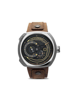 SEVENFRIDAY - SF-Q2 49mm - men - Leather/Brass/stainless steel - One Size - grey