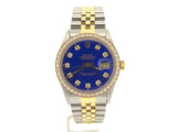 Pre Owned Mens Rolex Two-Tone Datejust Diamond Blue 16013