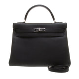 Hermes Black Clemence Leather Kelly 32cm (T Stamp)