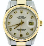 Pre Owned Mens Rolex Two-Tone Datejust with a White Arabic Dial 16233
