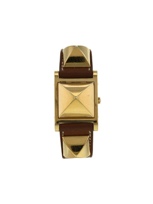 Hermès - 2000s pre-owned Médor wrist watch - women - Leather/Sapphire Glass/Gold Plated - One Size - GOLD