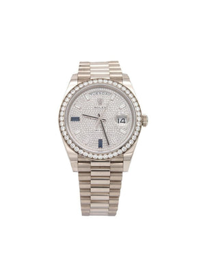 Rolex - 2019 pre-owned Day Date 40mm - unisex - Diamond/Sapphire/White Gold - 40 - SILVER