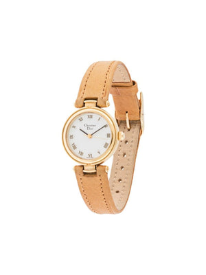 Christian Dior - pre-owned rounded wrist watch - women - Leather/Gold Plated Brass - One Size - GOLD