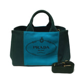Prada Blue / Green Canvas Handbag with Shoulder Strap
