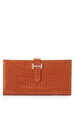 Pre-Owned Hermès Orange Porosus Crocodile Lisse Bearn Gusset Wallet