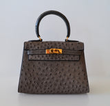 Hermès Kelly 20 Ostrich Sellier Bleu Gris