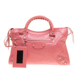 Balenciaga Pink Lambskin Silver Giant 12 City Motorcycle Handbag