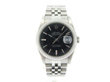 Pre Owned Mens Rolex Stainless Steel Datejust with a Black Dial 16220