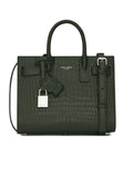 Saint Laurent Sac De Jour Nano Croc Embossed Dark Green Shiny Leather