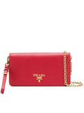 Mini Saffiano Chain Wallet In Red