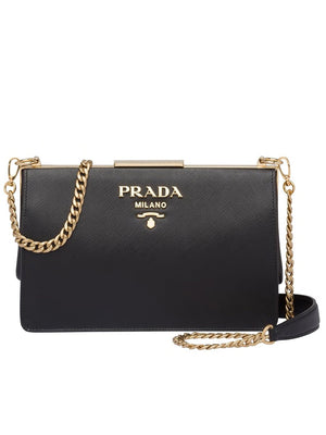 Light Frame Saffiano Black Leather Bag