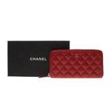 Chanel Red Lambskin Quilted Zip Around Long Wallet