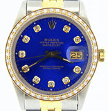 Pre Owned Mens Rolex Two-Tone Datejust Diamond Blue 16013