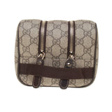 Gucci 211125 Beige/Ebony GG Supreme Canvas with Brown Leather Trim Toiletry Case