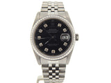 Pre Owned Mens Rolex Stainless Steel Datejust with a Black Diamond Dial 16220