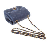 Chanel A92920 Navy Velvet Calfskin Leather Quilted Chain Bag