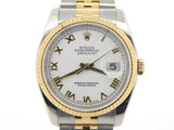 Pre Owned Mens Rolex Two-Tone Datejust with a White Roman Dial 116233
