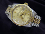 Pre Owned Mens Rolex Two-Tone Datejust with a Gold Diamond Dial 16013