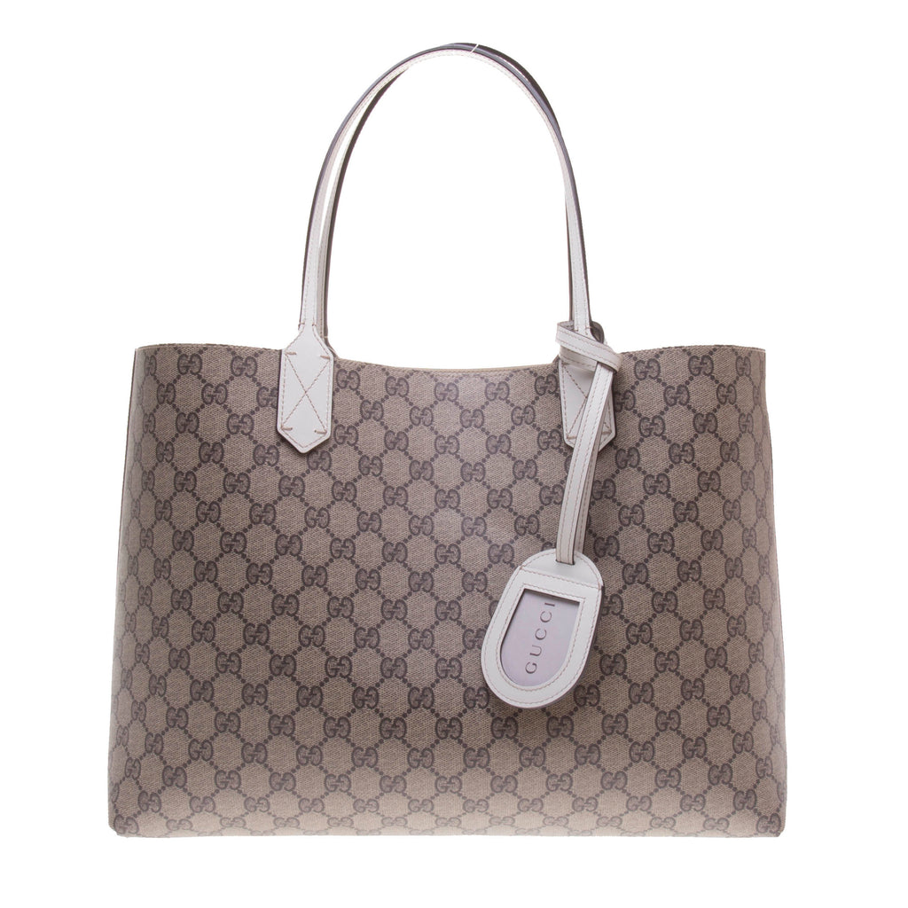 Gucci 368568 Beige Leather / Ebony GG Supreme Canvas Reversible Large Tote Bag