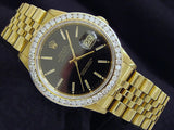 Pre Owned Mens Rolex Yellow Gold Datejust Diamond with a Black Dial 16238