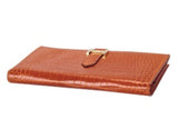 Pre-Owned Hermès Orange Porosus Crocodile Lisse Bearn Gusset Wallet