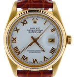 Pre Owned Mens Rolex Yellow Gold Datejust with a White Roman Dial 16018