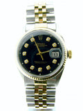 Pre Owned Mens Rolex Two-Tone Datejust with a Black Diamond Dial 1601