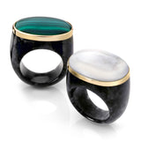 STATEMENT COCKTAIL RING IN BLACK JADE + GEMSTONES EMBEDDED IN 14KT GOLD