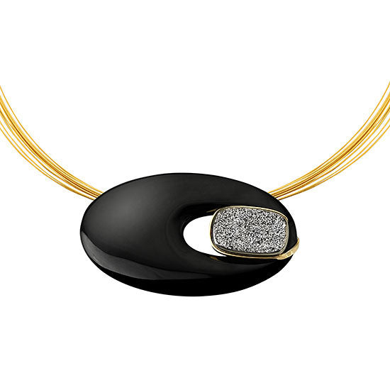 CONTEMPORARY BLACK ONYX, DRUZY AND 18CT GOLD NECKLACE