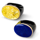 Stunning Cocktail Rings in Black Jade, Gemstones and 14kt Gold
