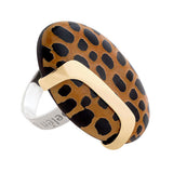 Contemporary Silver and Gold and Leopard Design Statement Ring