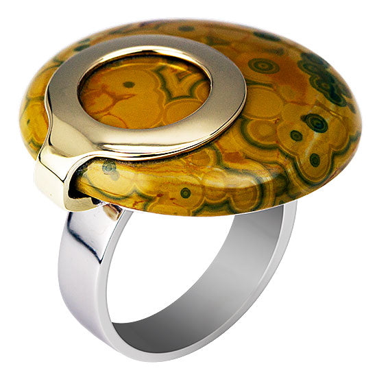Contemporary Gold and Silver Natural Gemstone Cocktail Ring