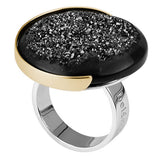 Contemporary Silver, Gold, Black Onyx and Druzy Statement Ring
