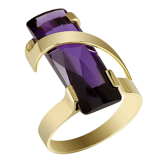 Gold + Quartz Contemporary Cocktail/Statement Ring (Purple)