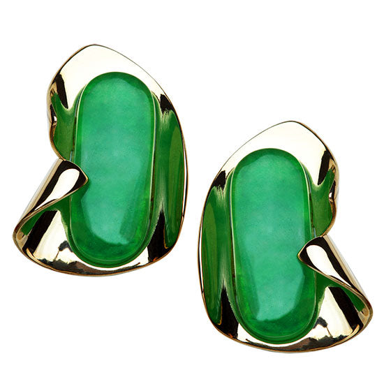 Gold and Jade Contemporary Statement Earrings