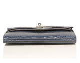Hermes Blue Tempete Shiny Alligator Kelly Longue Wallet Clutch