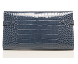 Hermes Blue Tempete Shiny Alligator Kelly Longue Wallet Clutch