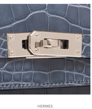 Hermes Blue Tempete Shiny Alligator Kelly Longue Wallet Clutch