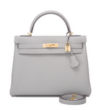 Hermes Gris Mouette Togo Kelly 32cm Gold Hardware