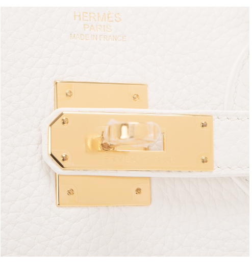 Hermes White Clemence Birkin 30cm Gold Hardware