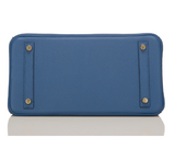 Hermes Bleu Agate Clemence Birkin 30cm Gold Hardware